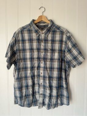 Eddie Bauer men’s  Short-Sleeve Plaid Button-Down Shirt - Blue & Gray